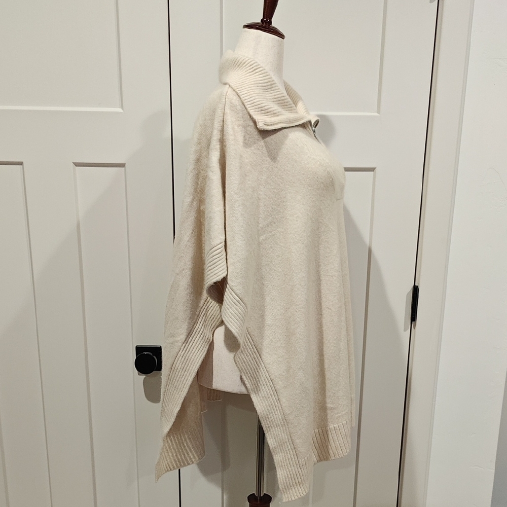 Cozy Cream Poncho with Zip Collar - Picture 5 of 6